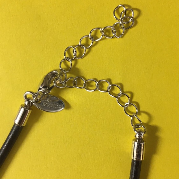 Black cord necklace with silver clasp and charm - Picture 4 of 5